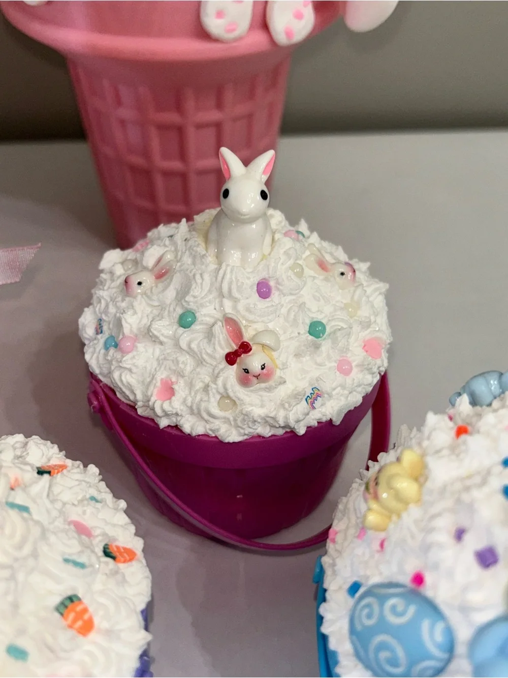 Pink Bunny Ice Cream Cupcake Party Decor Set - Handmade